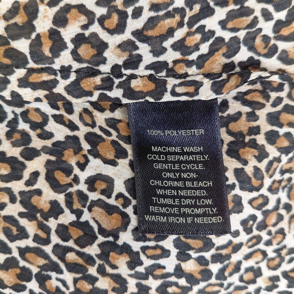 White House Black Market Shear SS V-Neck Blouse Leopard Tie-Front Sz M - Picture 10 of 10